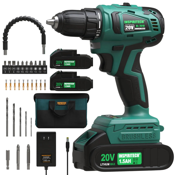 Inspiritech 20V Max Brushless Cordless Power Drill Set BL6010